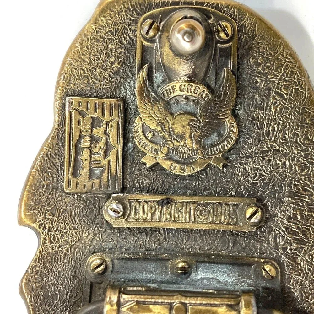 Vintage Belt Buckle Solid Brass 1985 I'd Rather‎ Be Fishing Bass Fish USA Made